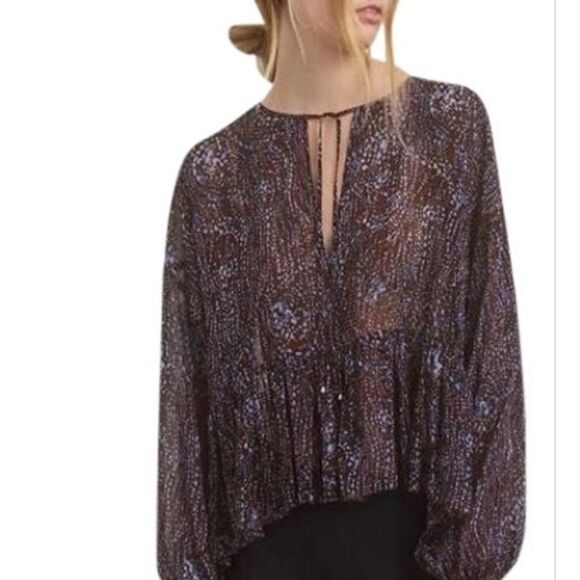Wilfred Aritzia Blue Spotted Sheer Blouse Size M - Picture 2 of 7